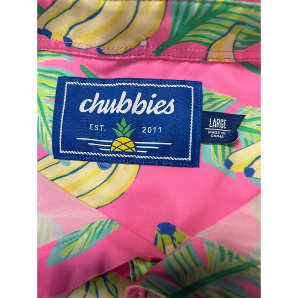 Chubbies Men's Pink Banana Print Short Sleeve Shirt L Tropical Half Button-Up - Picture 3 of 7